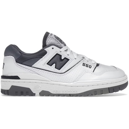 White and gray sneaker with New Balance logo on a white background
