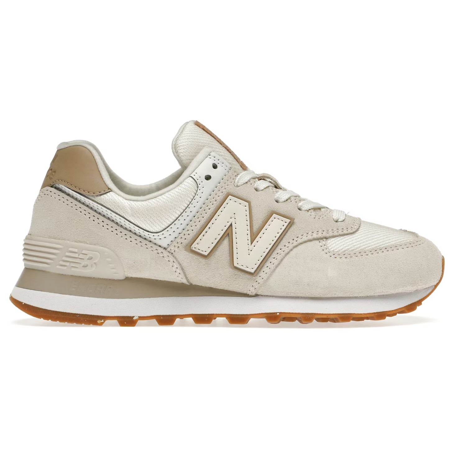 Beige sneaker with brown accents on a white background