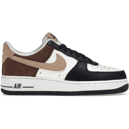 Nike Air Force sneaker with brown, black, and white color scheme on a white background