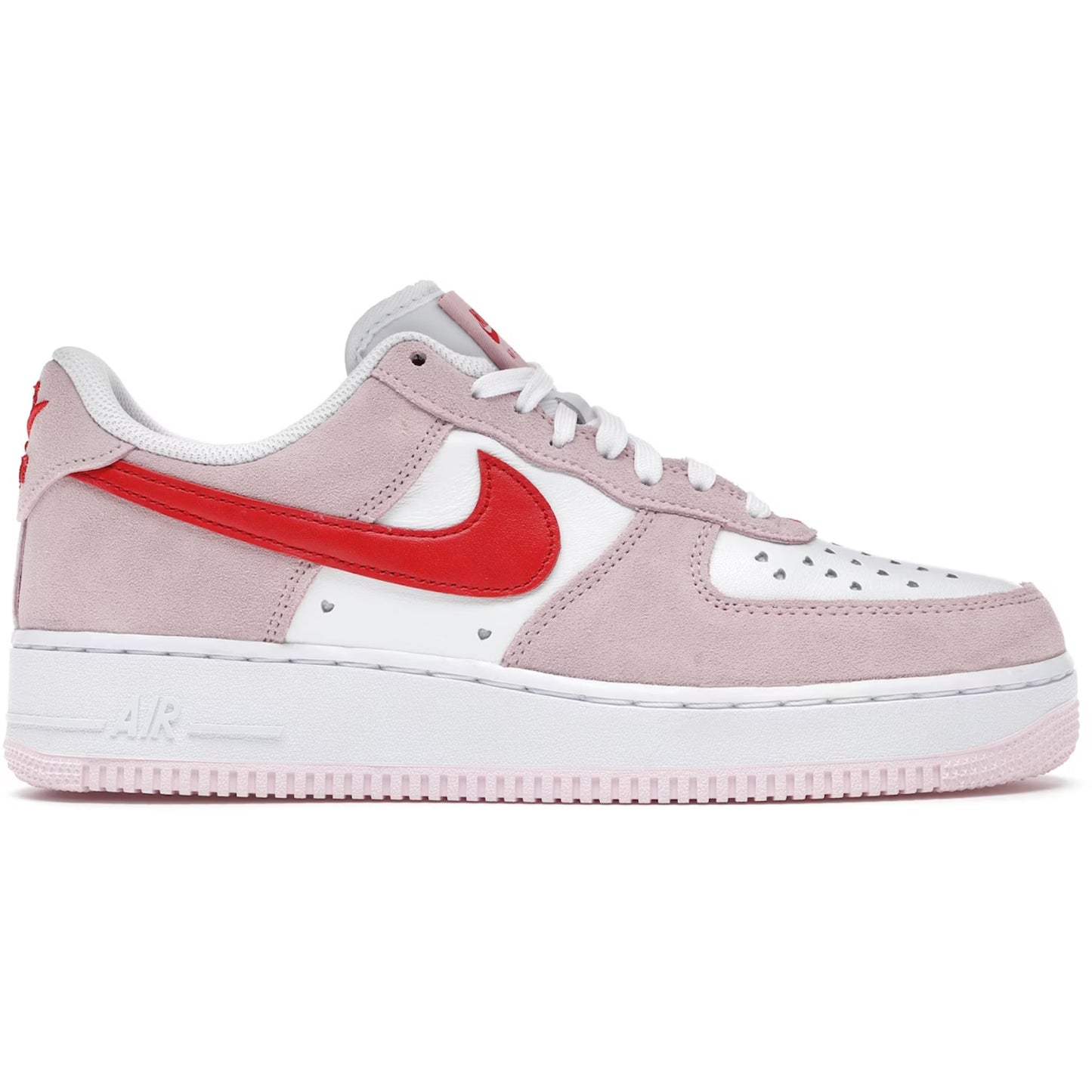 Pink and red sneaker with a white sole on a white background