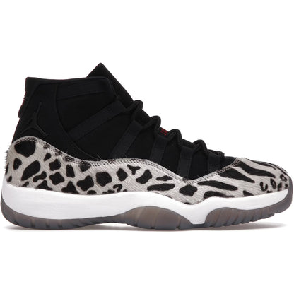 Black and white sneaker with leopard print pattern on a white background