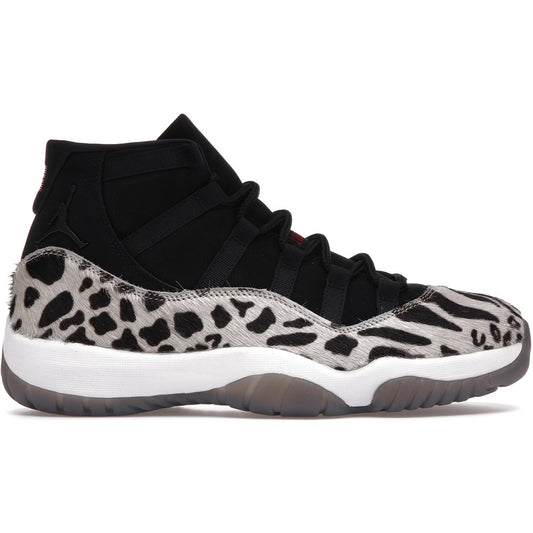 Black and white sneaker with leopard print pattern on a white background
