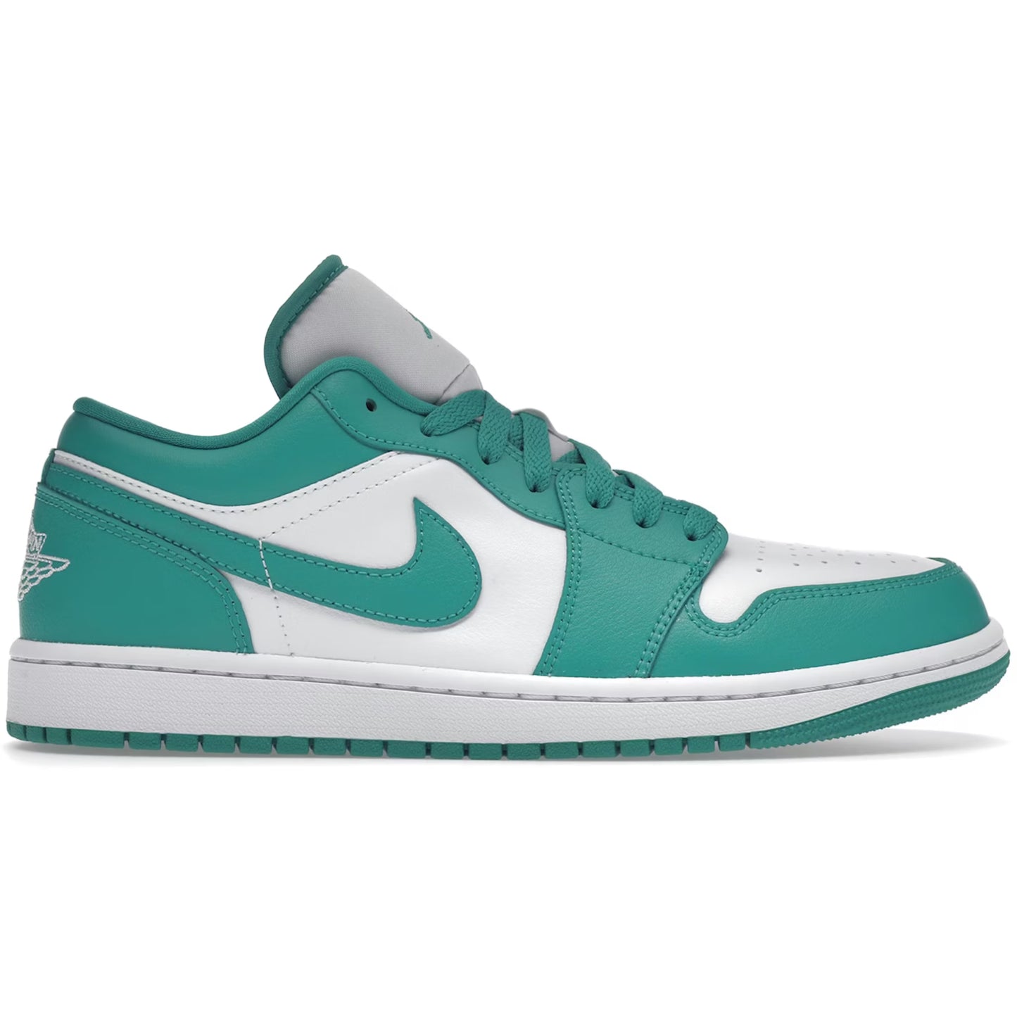 Green and white sneaker with Nike logo on a white background