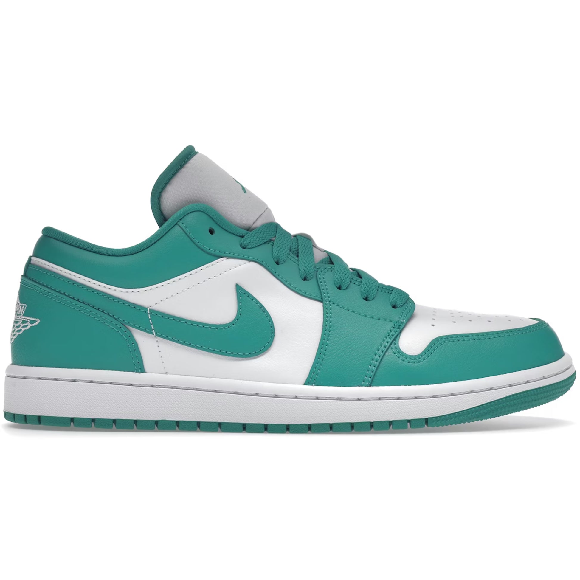 Green and white sneaker with Nike logo on a white background