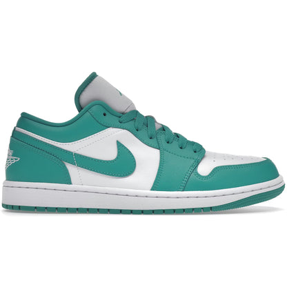 Green and white sneaker with Nike logo on a white background