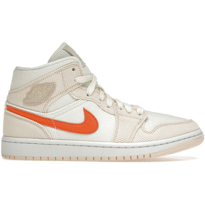 White sneaker with orange swoosh logo on a white background