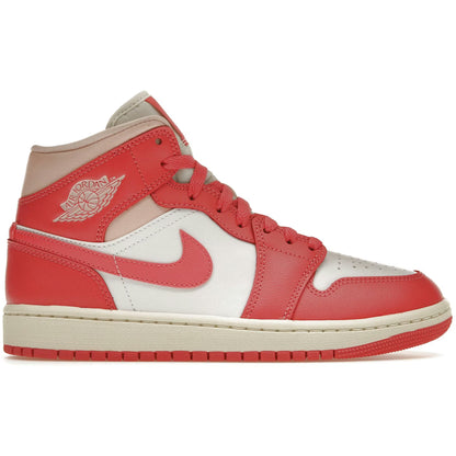 Red and white sneaker with Nike logo on a white background
