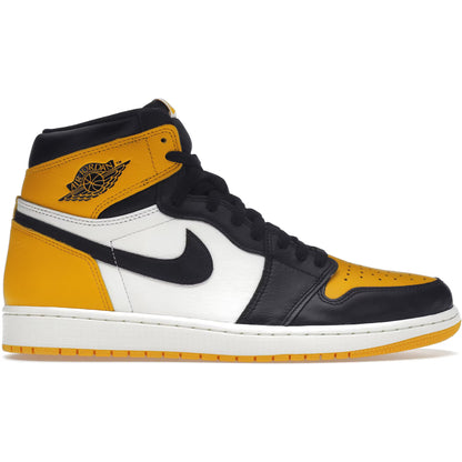Black and yellow sneaker with white accents on a white background