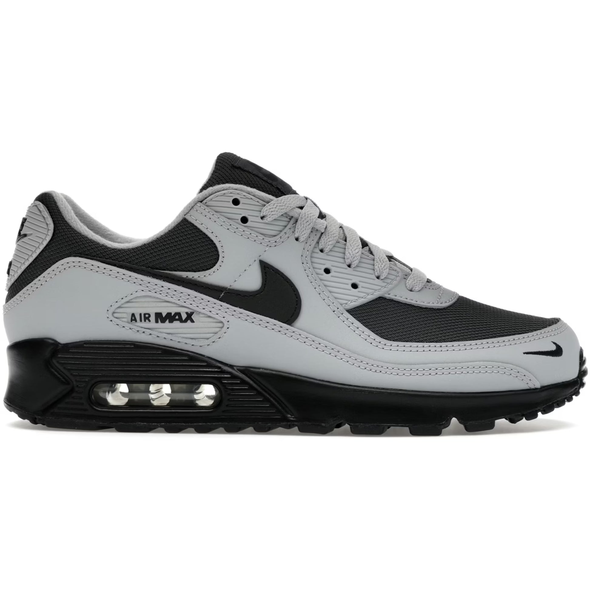 Gray and black sneaker with 'Air Max' branding on a white background
