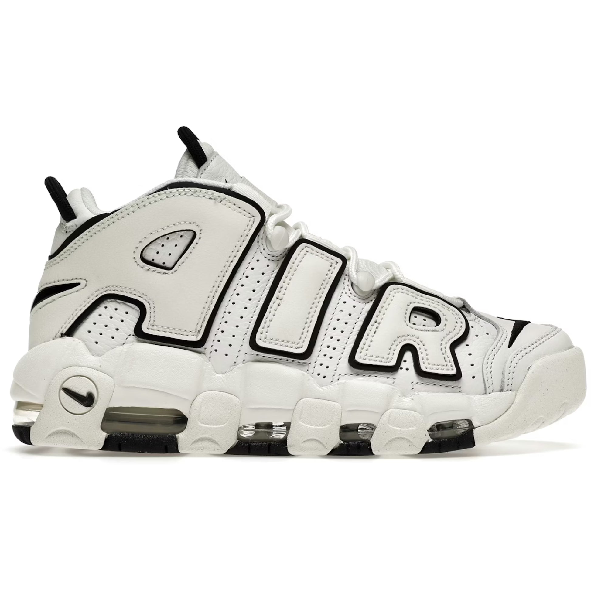White sneaker with black accents on a white background