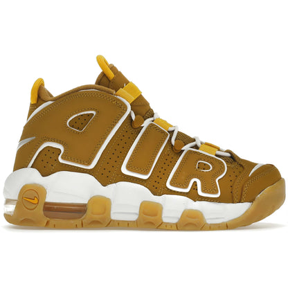 Brown and yellow sneaker with 'AIR' branding on a white background