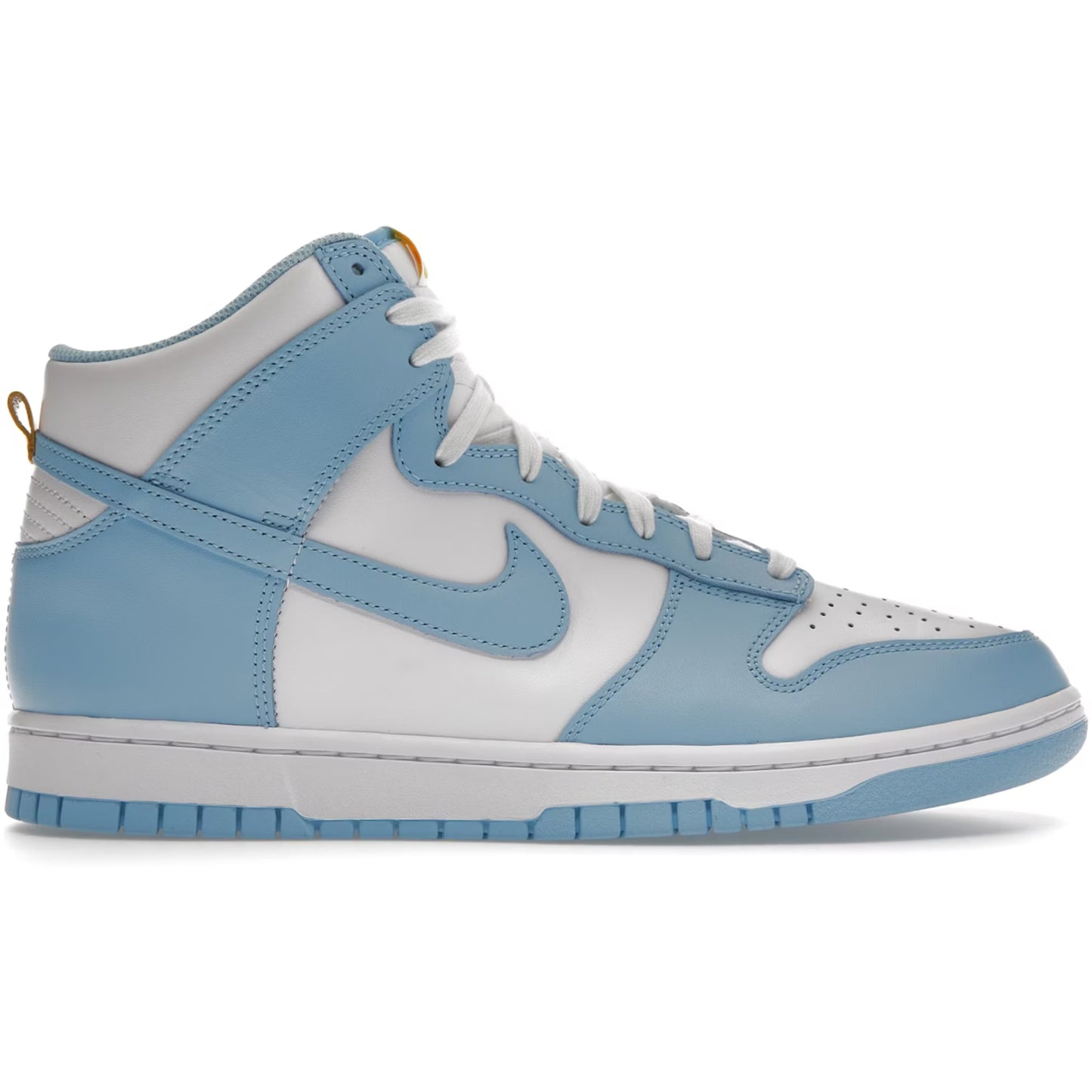 Blue and white sneaker with Nike logo on a white background
