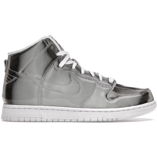Gray high-top sneaker with white laces on a white background