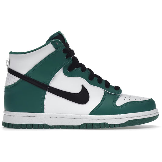 Green and white sneaker with black accents on a white background