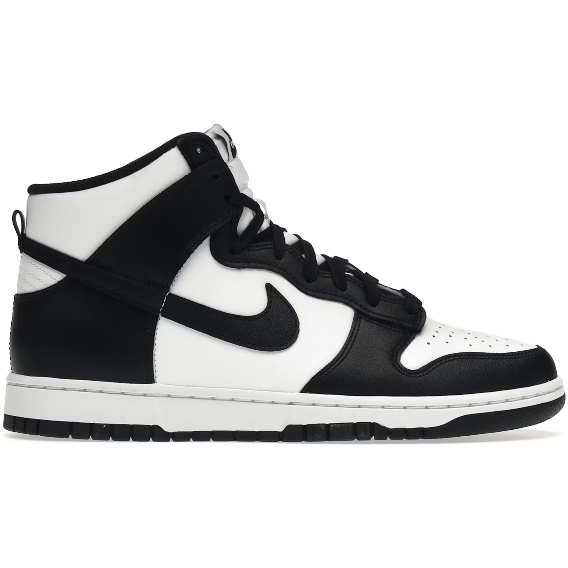 Black and white high-top sneaker with Nike logo on a white background