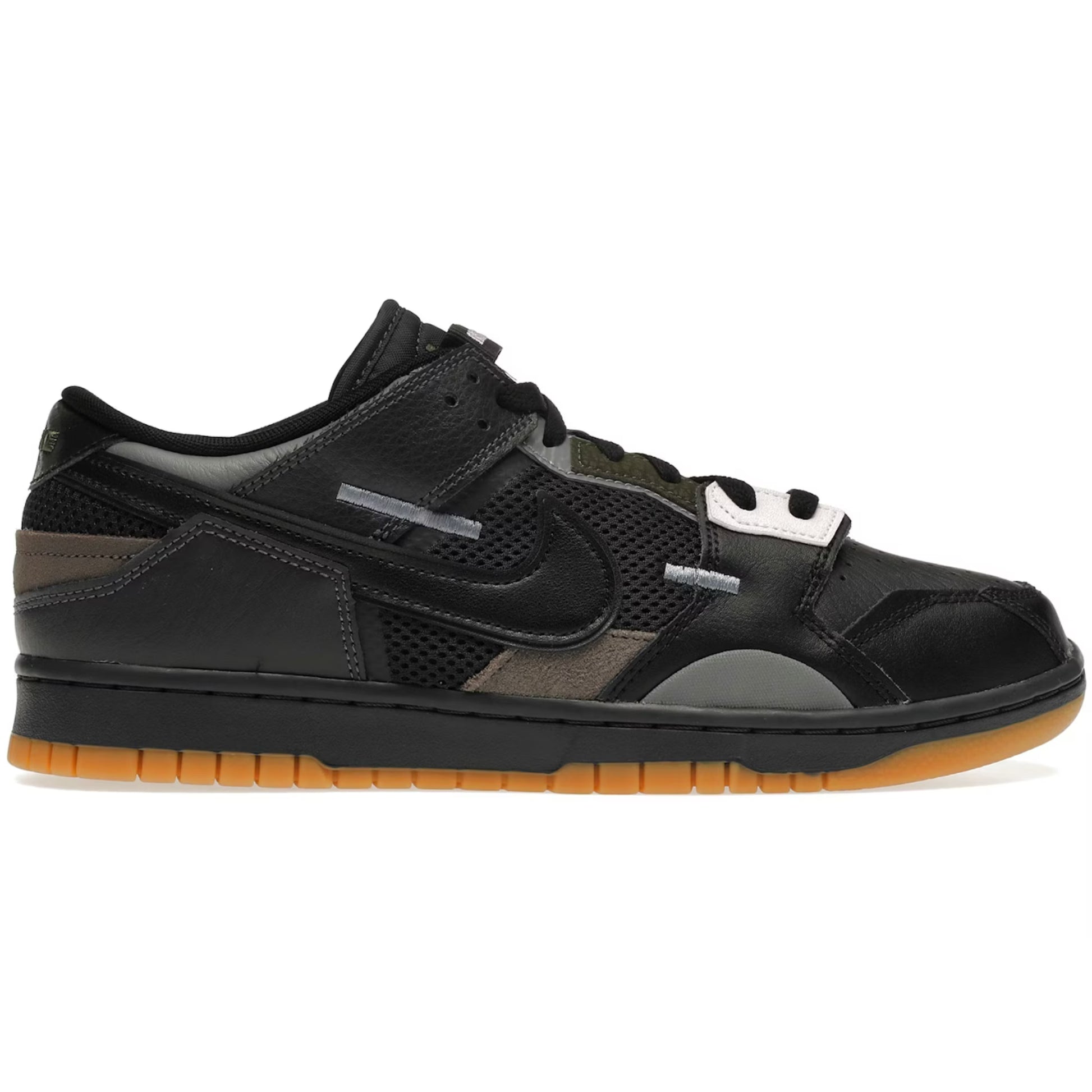 Black sneaker with brown sole on a white background