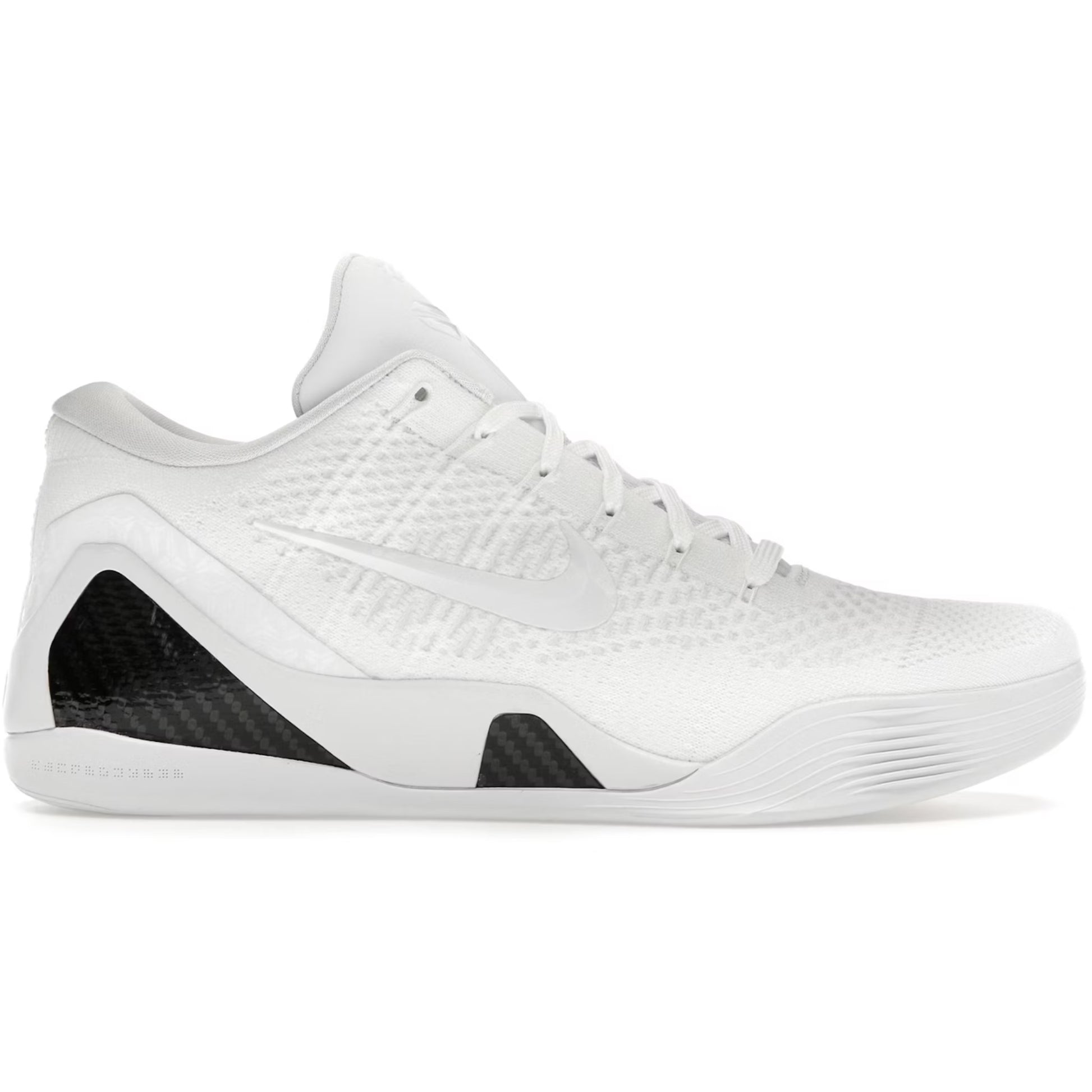 White athletic shoe with black accents on a white background