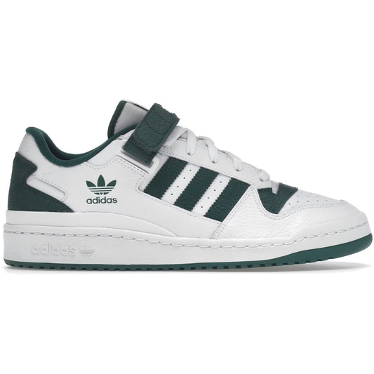 White Adidas sneaker with green accents on a white background