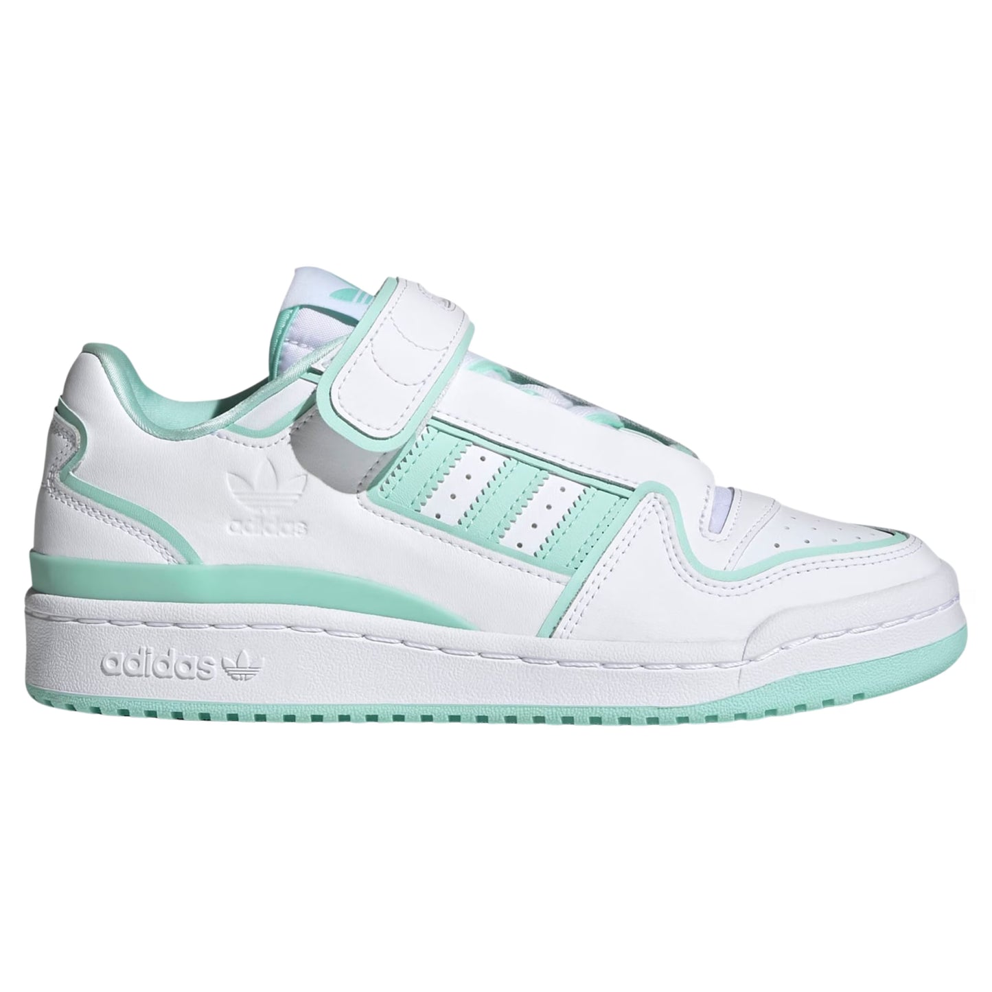 White and light green Adidas sneaker on a white background