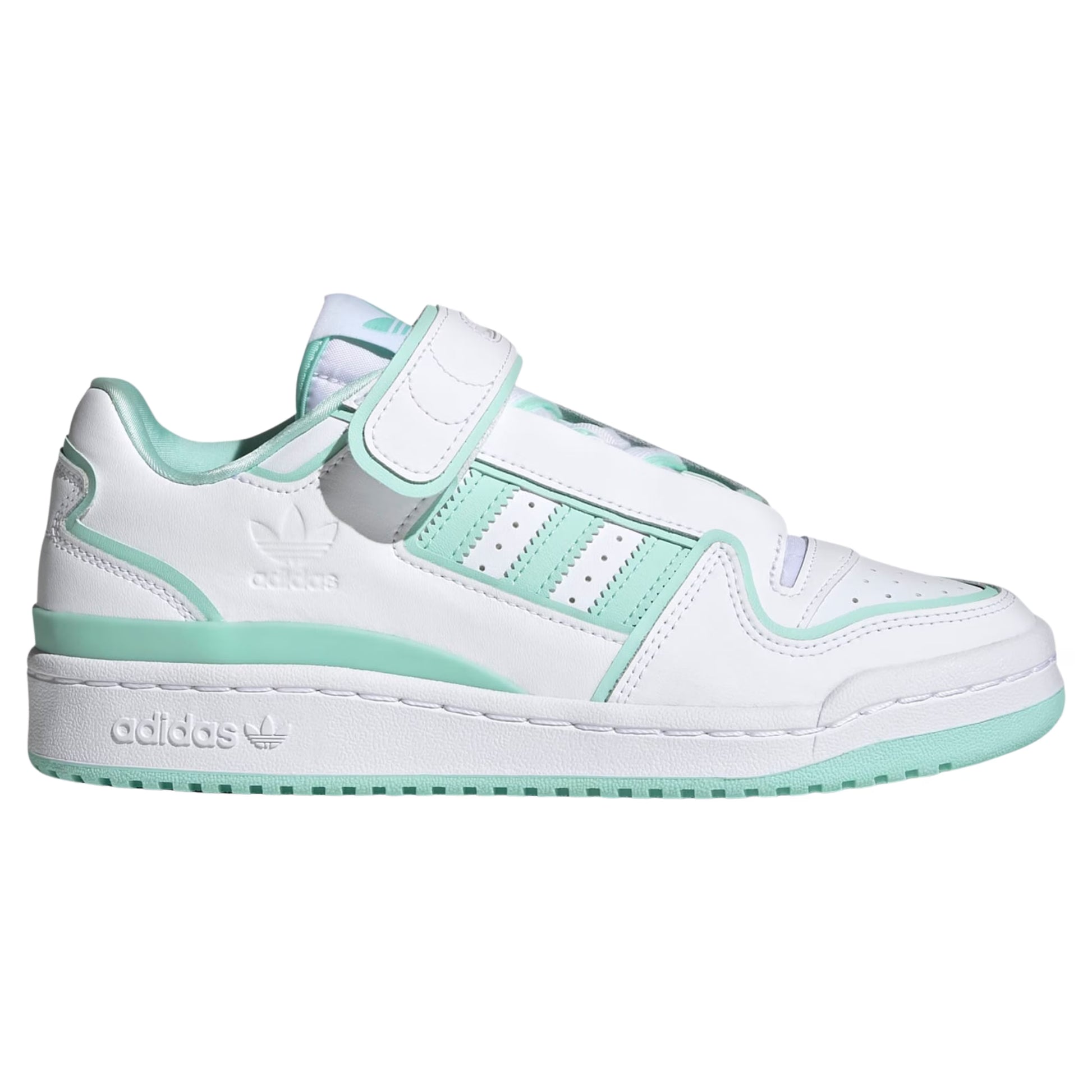 White and light green Adidas sneaker on a white background