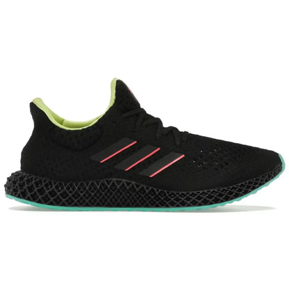 Black Adidas sneaker with a unique sole design on a white background
