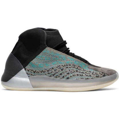 High-top sneaker with black, gray, and teal pattern on a white background