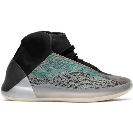 High-top sneaker with black, gray, and teal pattern on a white background